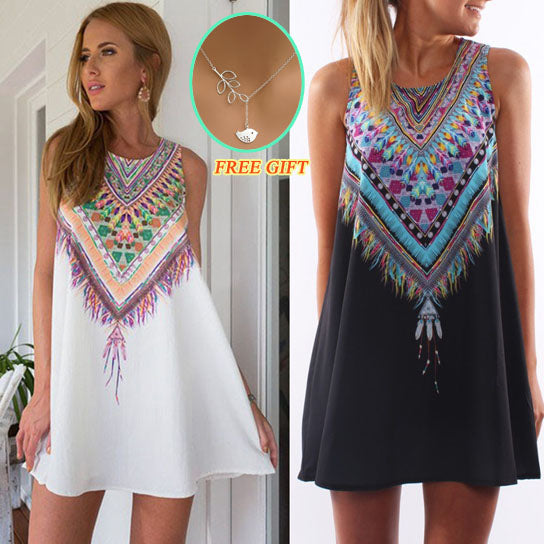 Aztec Tribal Print Sleeveless Shift Dress Image 1