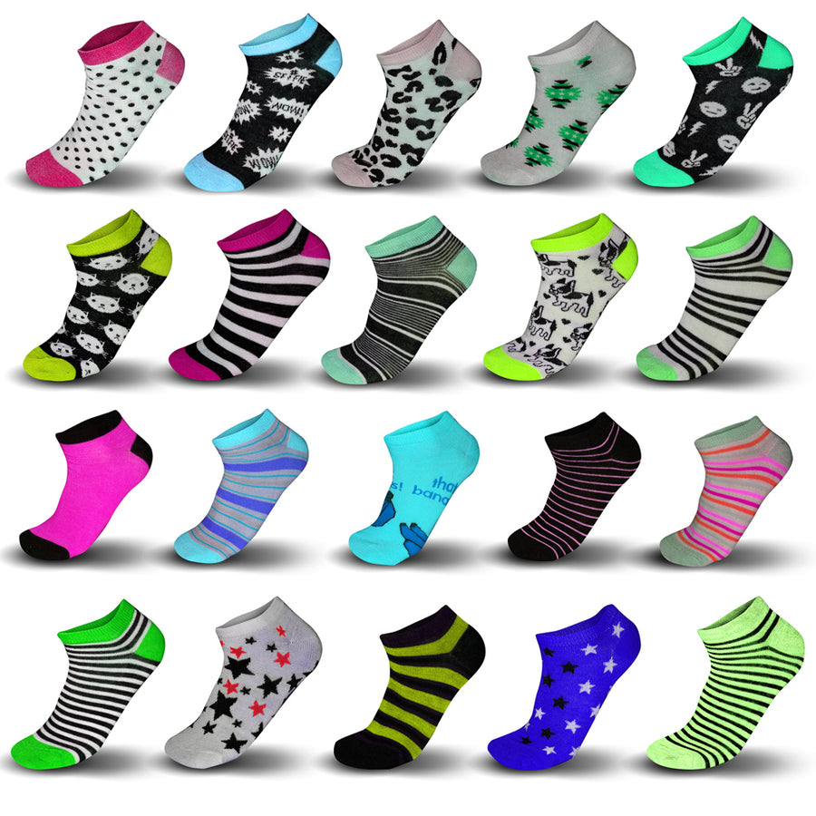 18-Pairs Mystery Deal: Womens Colorful Patterned Fashion Ankle Socks Image 1