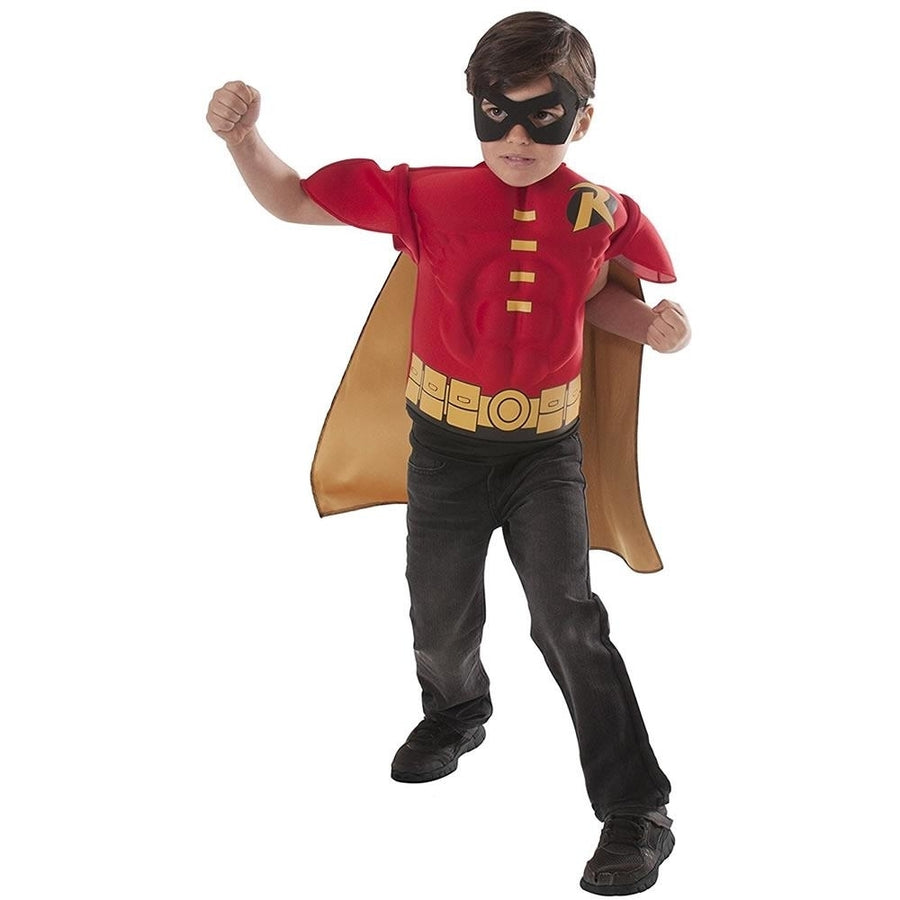 DC Comics Robin Muscle Chest Shirt Cape and Mask size S 4/6 Boys Costume Rubies Image 1