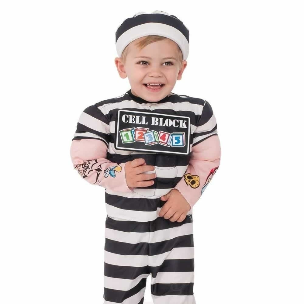 Lil Prisoner Cell Block Childs size M 8/10 Jailbird Striped Costume Outfit Rubies Image 2