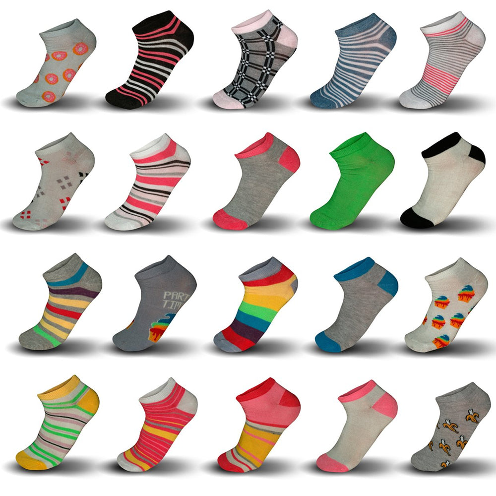 Womens Printed Ankle Socks, Set of 20 Assorted Pairs Image 2
