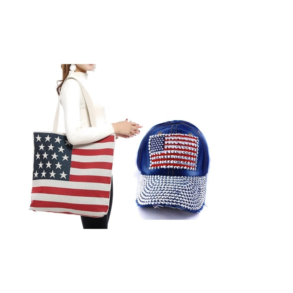 Beach Americana Flag Baseball Caps and Hats Tote Handbag Stars and Stripes Handbag by Mia K. Image 10