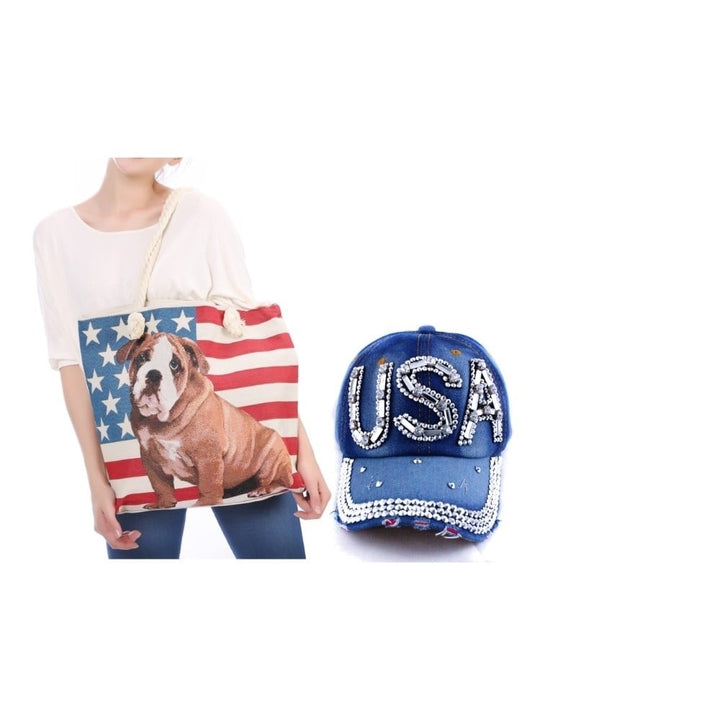 Beach Americana Flag Baseball Caps and Hats Tote Handbag Stars and Stripes Handbag by Mia K. Image 1