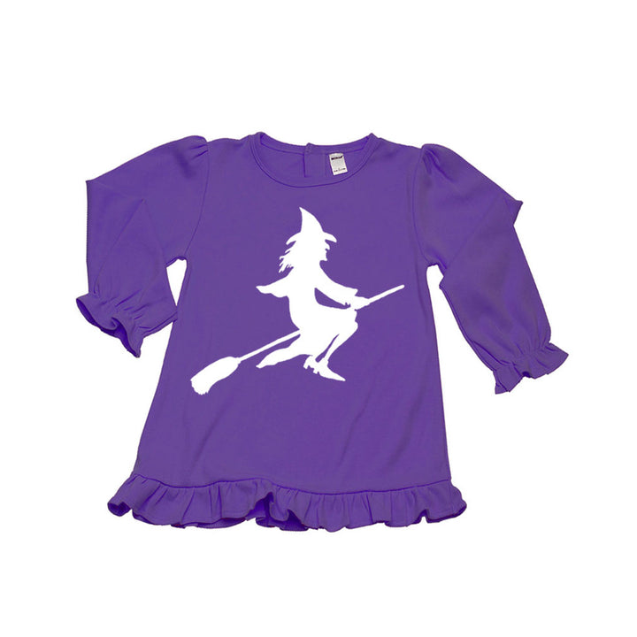 PandoraTees Girls Long Sleeve Ruffle - Witch Image 2