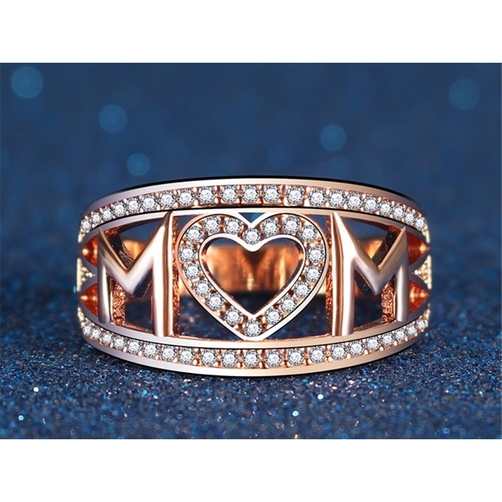 Simulated Diamond MoM Ring 18K Rose Gold Plated AAA Cubic Zirconia Size 6-9 Image 2