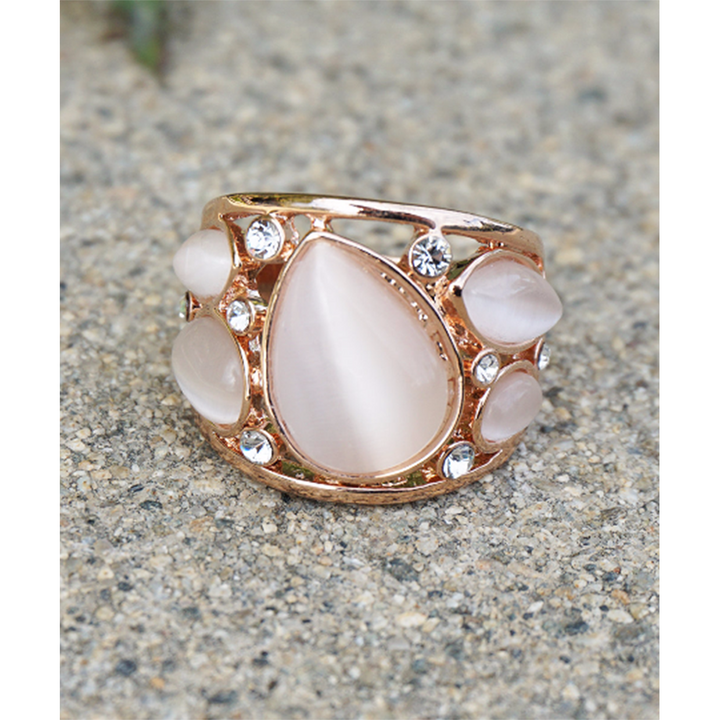 Elegant Teardrop Moonstone Rose Gold Plated Crystal Fashion Ring Image 1