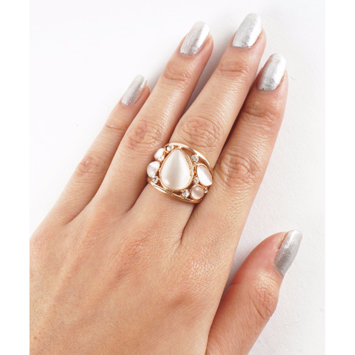 Elegant Teardrop Moonstone Rose Gold Plated Crystal Fashion Ring Image 2