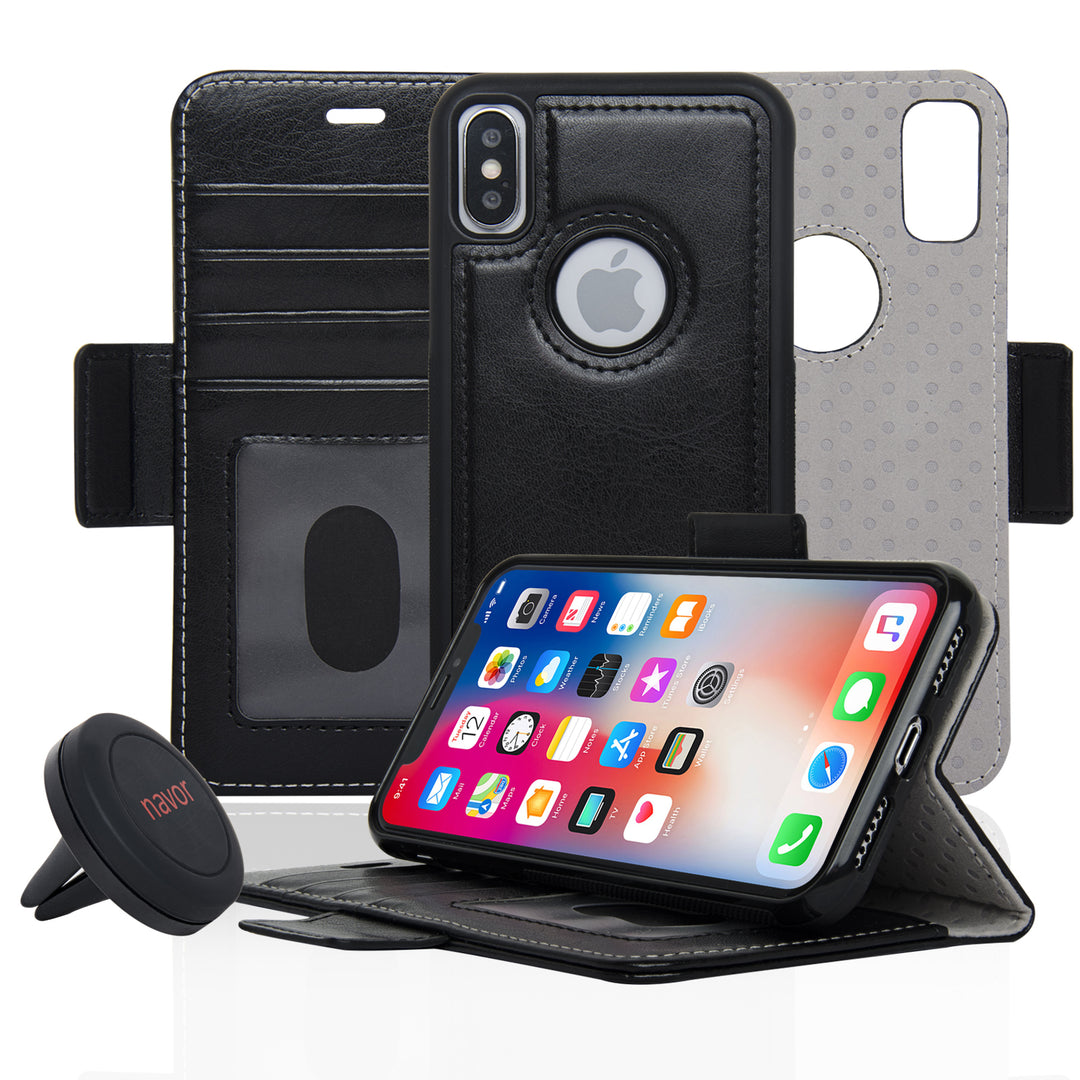 Navor Car Mount and Navor Detachable Magnetic Wallet Case for iPhone Xs and X with RFID Protection Image 1