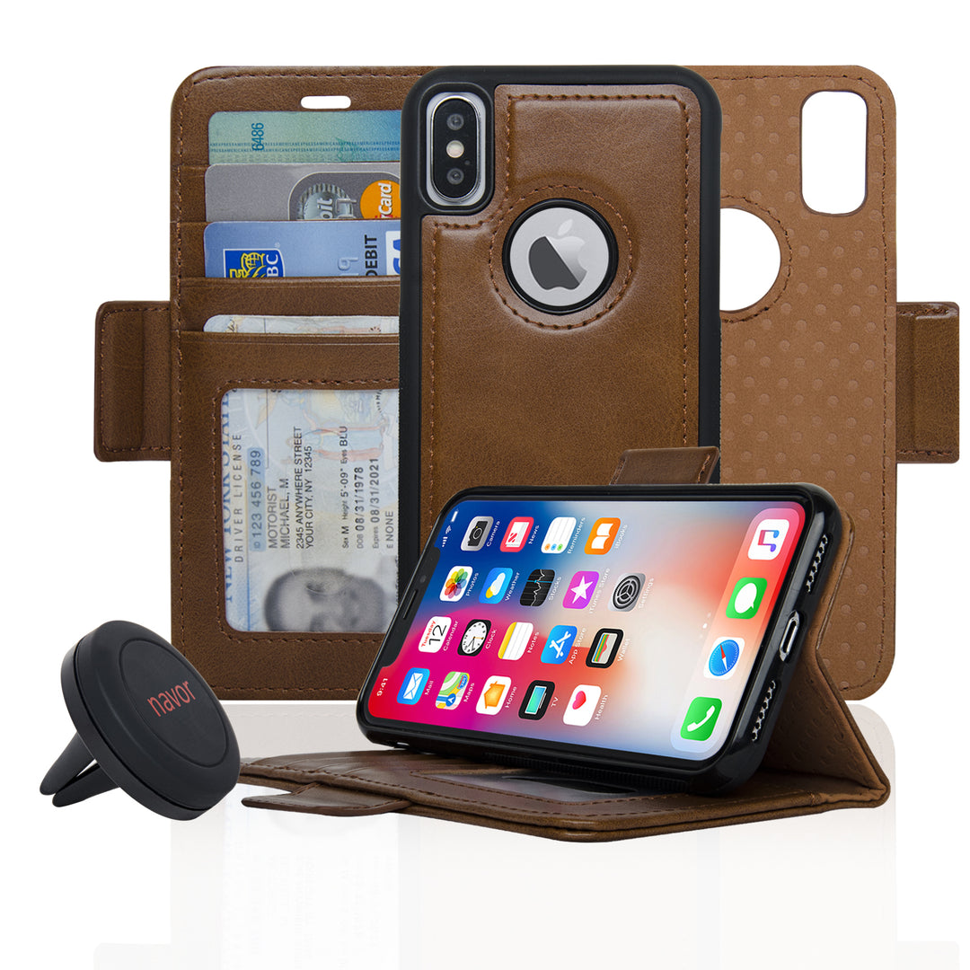 Navor Car Mount and Navor Detachable Magnetic Wallet Case for iPhone Xs and X with RFID Protection Image 2