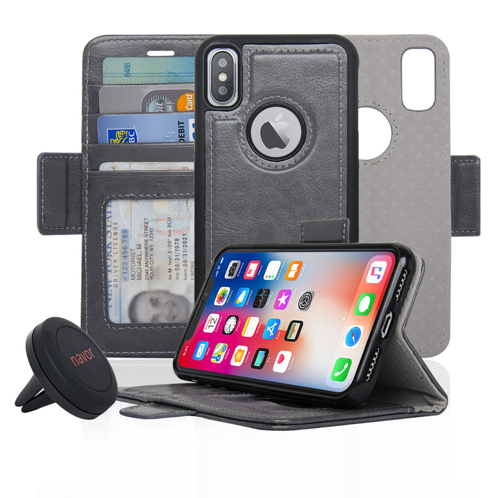 Navor Car Mount and Navor Detachable Magnetic Wallet Case for iPhone Xs and X with RFID Protection Image 3