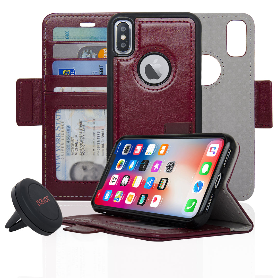 Navor Car Mount and Navor Detachable Magnetic Wallet Case for iPhone Xs and X with RFID Protection Image 4