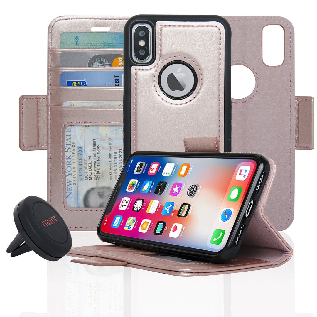 Navor Car Mount and Navor Detachable Magnetic Wallet Case for iPhone Xs and X with RFID Protection Image 11