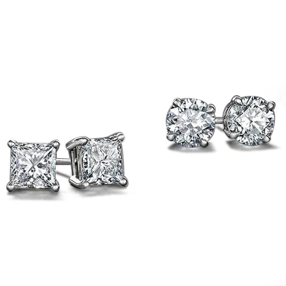 2-Piece-White-Gold-Plated-Round-and-Princess-Studs-Set Image 1