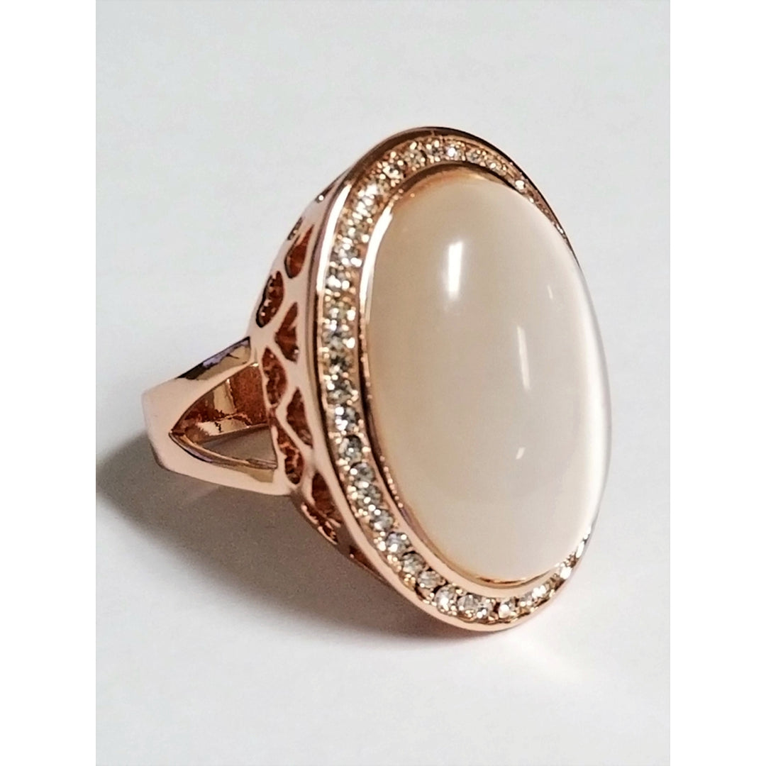 Exquisite Nude Moonstone Rose Gold Plated Crystal Ring Image 1