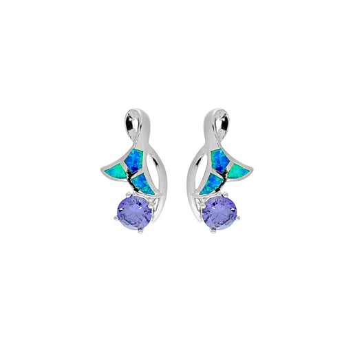 Sterling Silver Blue Opal Earring W/Tnz CZ Image 1