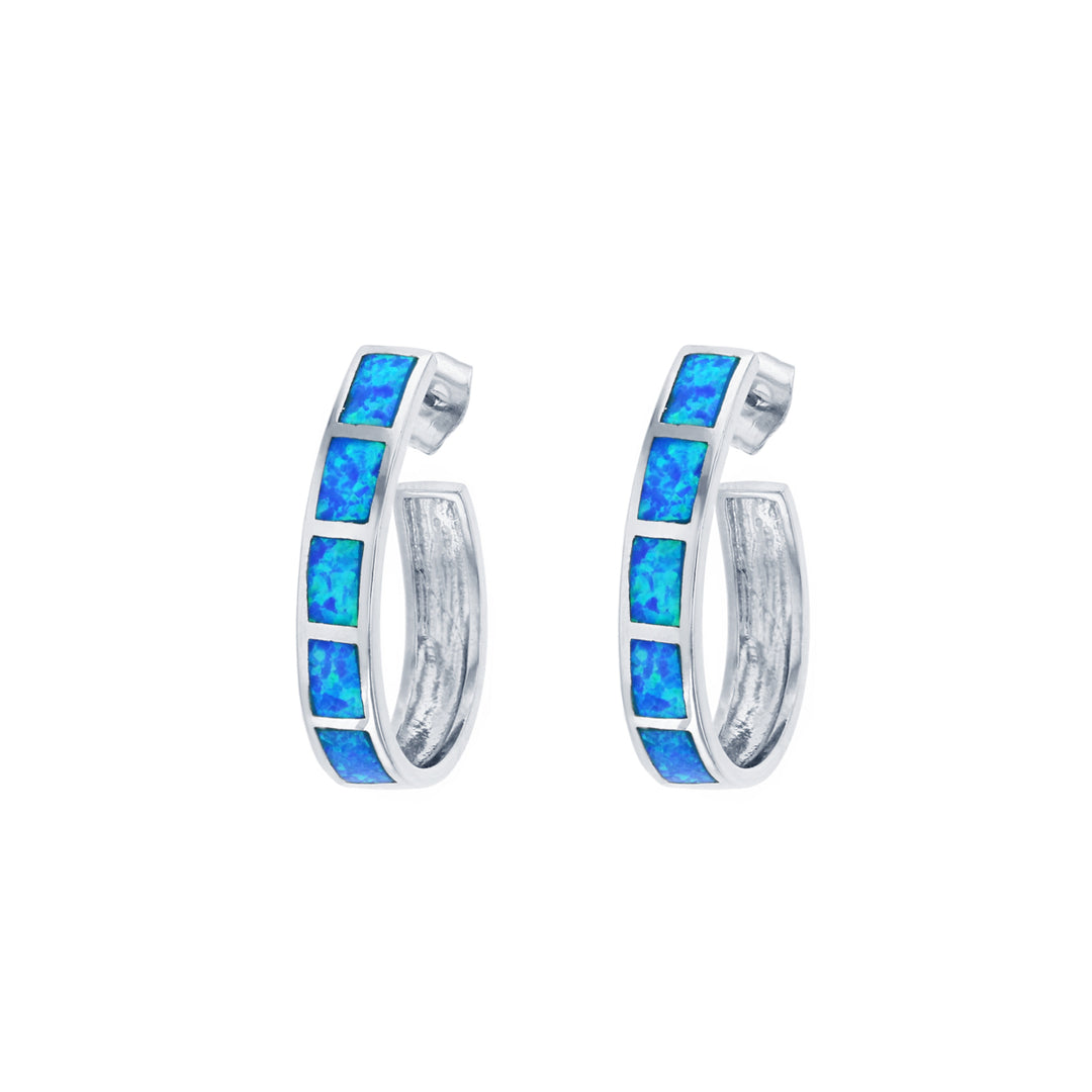 Sterling Silver Blue Opal J-Shape Post Earring Image 1