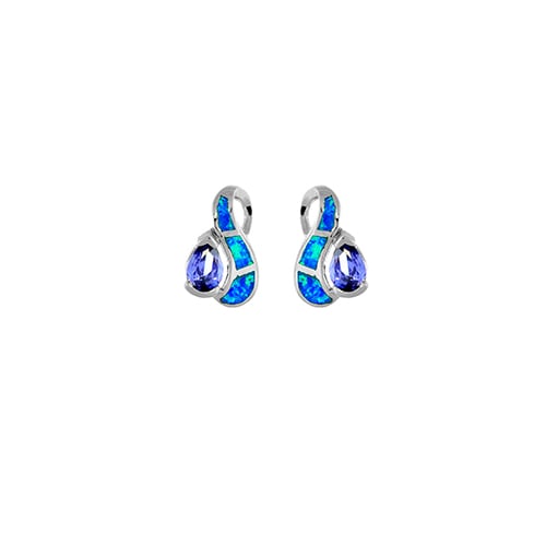 Sterling Silver Blue Opal With Tanzanite CZ Pear Shape Post Earring Image 1