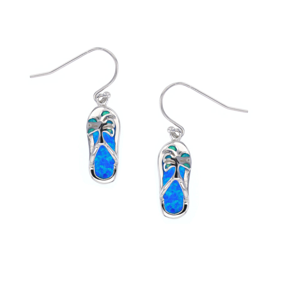 Sterling Silver Blue Opal Palm Tree Sandal Wire Earring Image 1