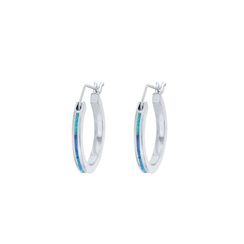 Sterling Silver 3X25MM Blue Opal Hoop Earring. Image 1