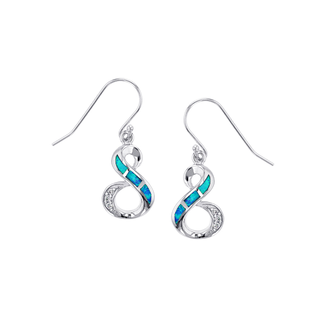 Sterling Silver Blue Opal Inlay With Clear CZ Eight Shape Wire Earring Image 1