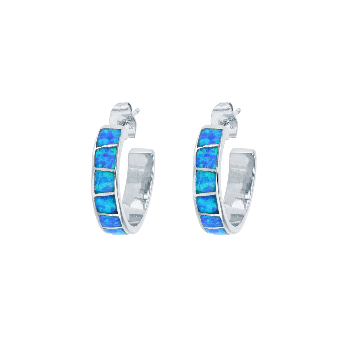 Sterling Silver Blue Opal Half Hoop Earring Image 1