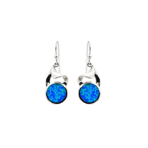 Sterling Silver Blue Opal Round Shape Wire Earring Image 1