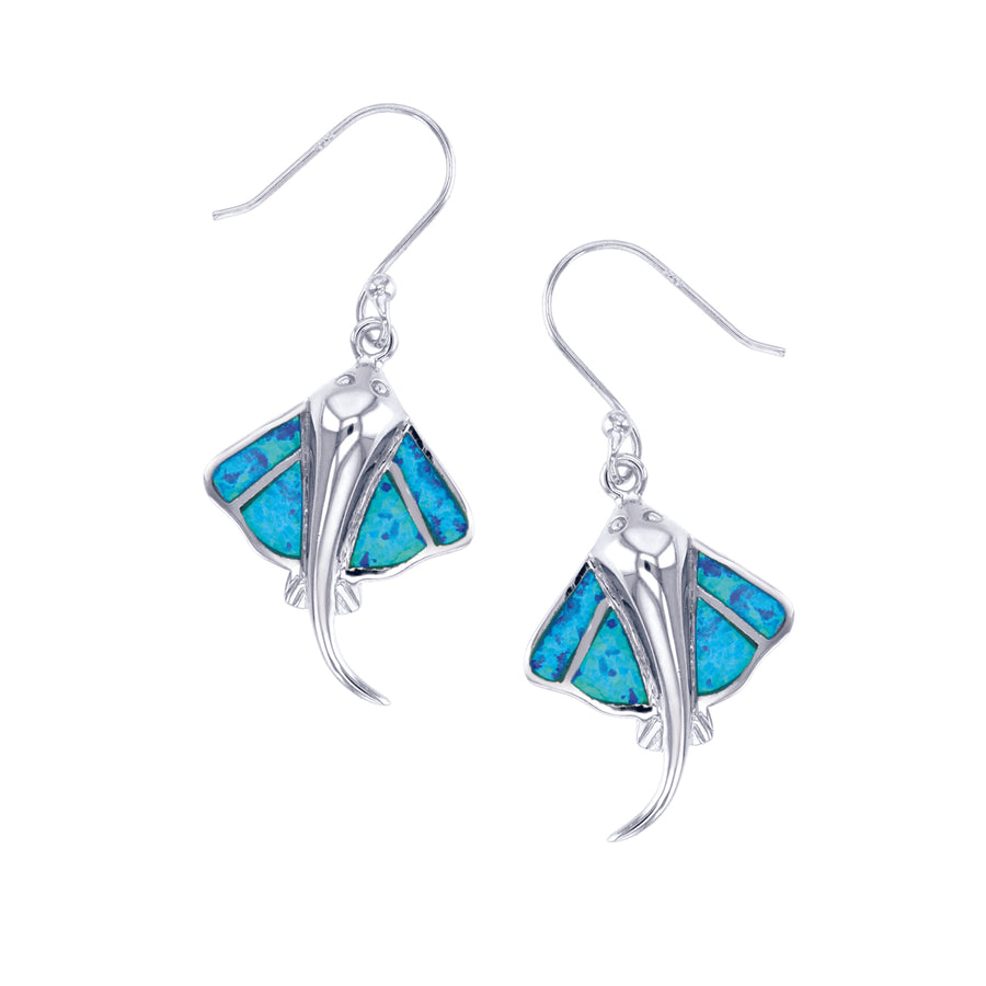 Sterling Silver Blue Opal Kite Fish Earring Image 1