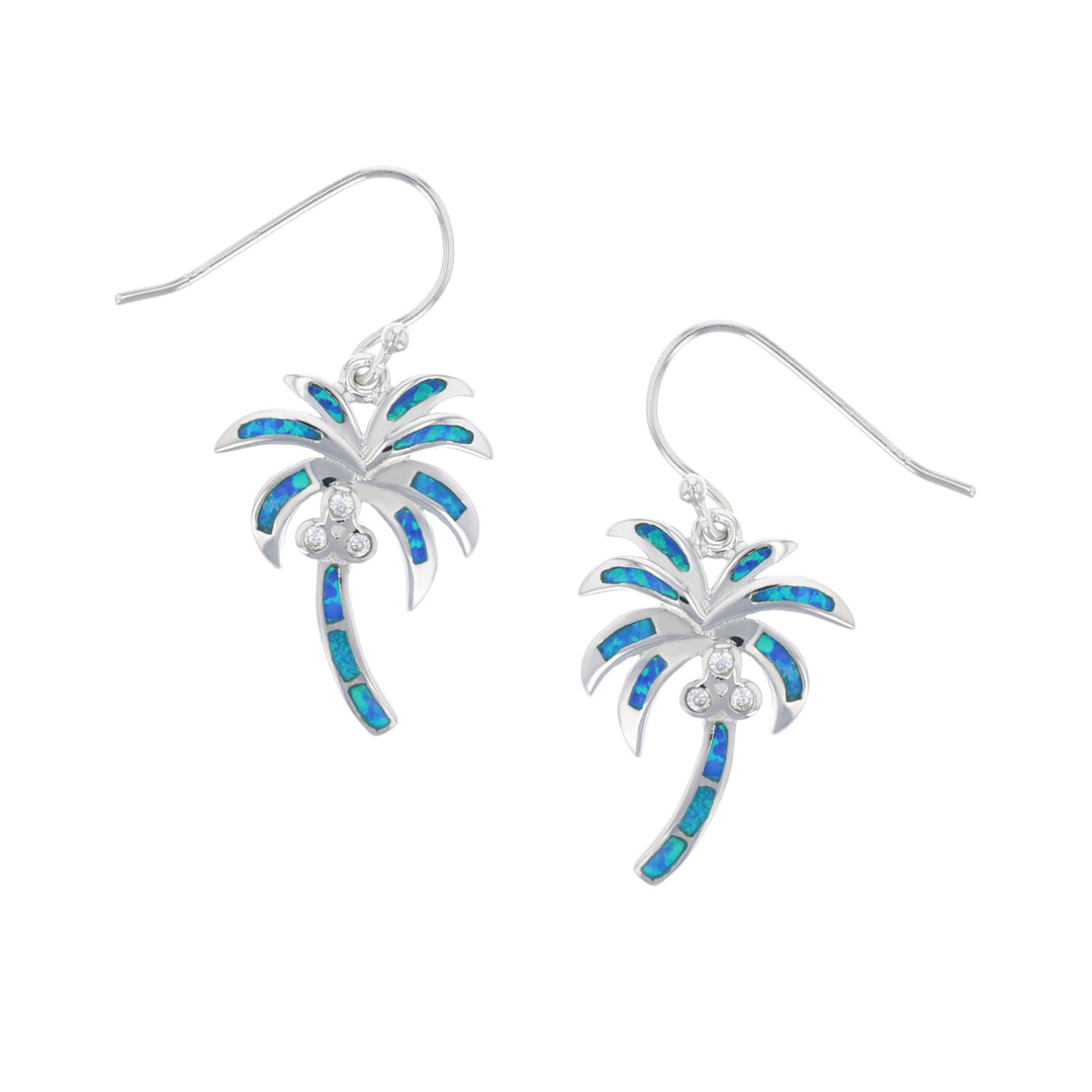 Sterling Silver Blue Opal Palm Tree Earring Image 1