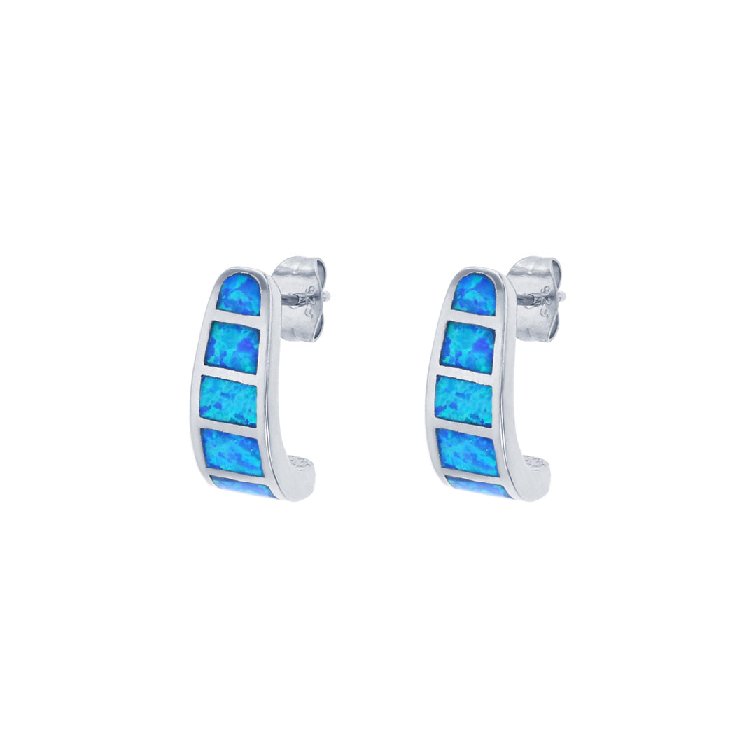 Sterling Silver Blue Opal Half Hoop Post Earring Image 1