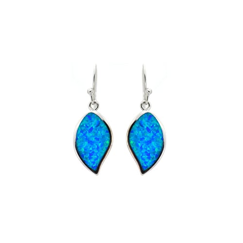 Sterling Silver Blue Opal Leaf Wire Earring Image 1