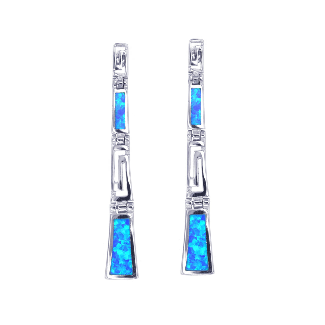 Sterling Silver Blue Opal Greek Key Earring Image 1