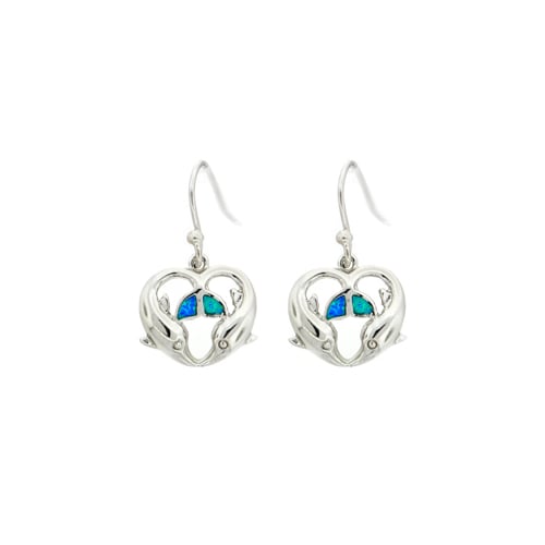 Sterling Silver Blue Opal Dolphin and Heart Earring Image 1