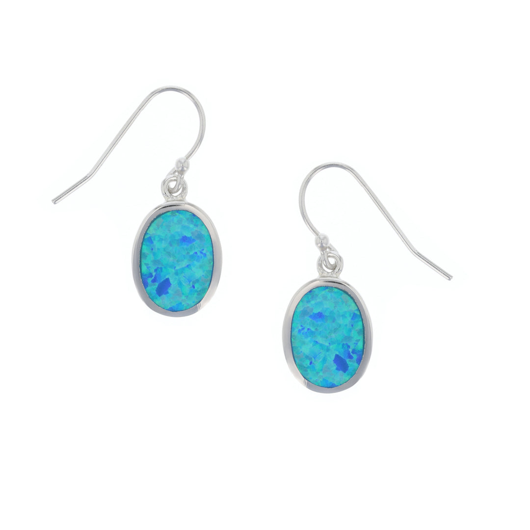 Sterling Silver Light Blue Opal Oval Earring Image 1