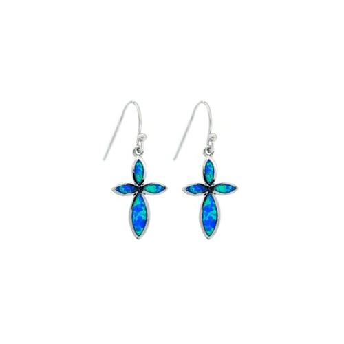 Sterling Silver Blue Opal Flower Earring Image 1