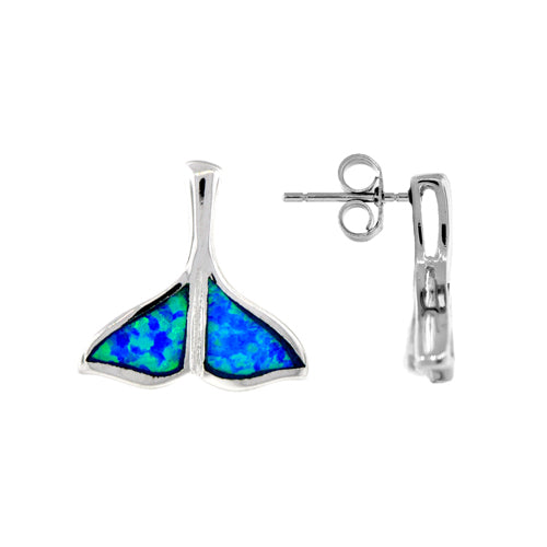 Sterling Silver Blue Opal Whale Fin Earring Image 1