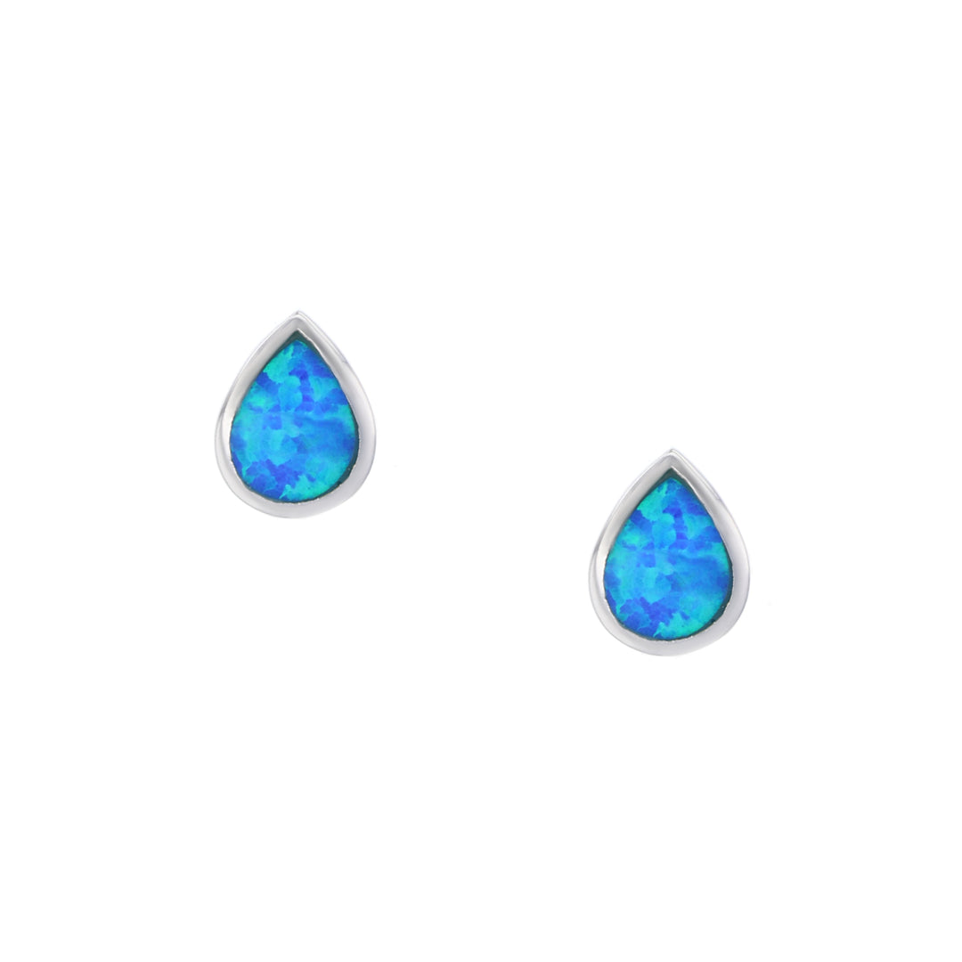 Sterling Silver Blue Opal Pear Stud Earring Image 1