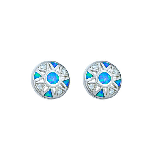 Sterling Silver Earring Blue Opal Stud W/CZ Image 1