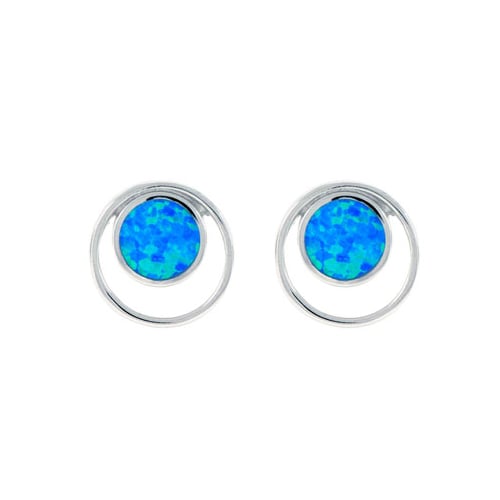 Sterling Silver Blue Opal Double Circles Earring Image 1