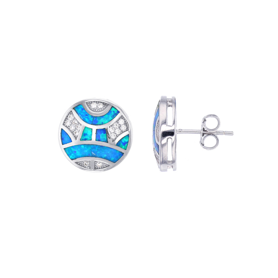 Sterling Silver Blue Opal Round Earring Image 1