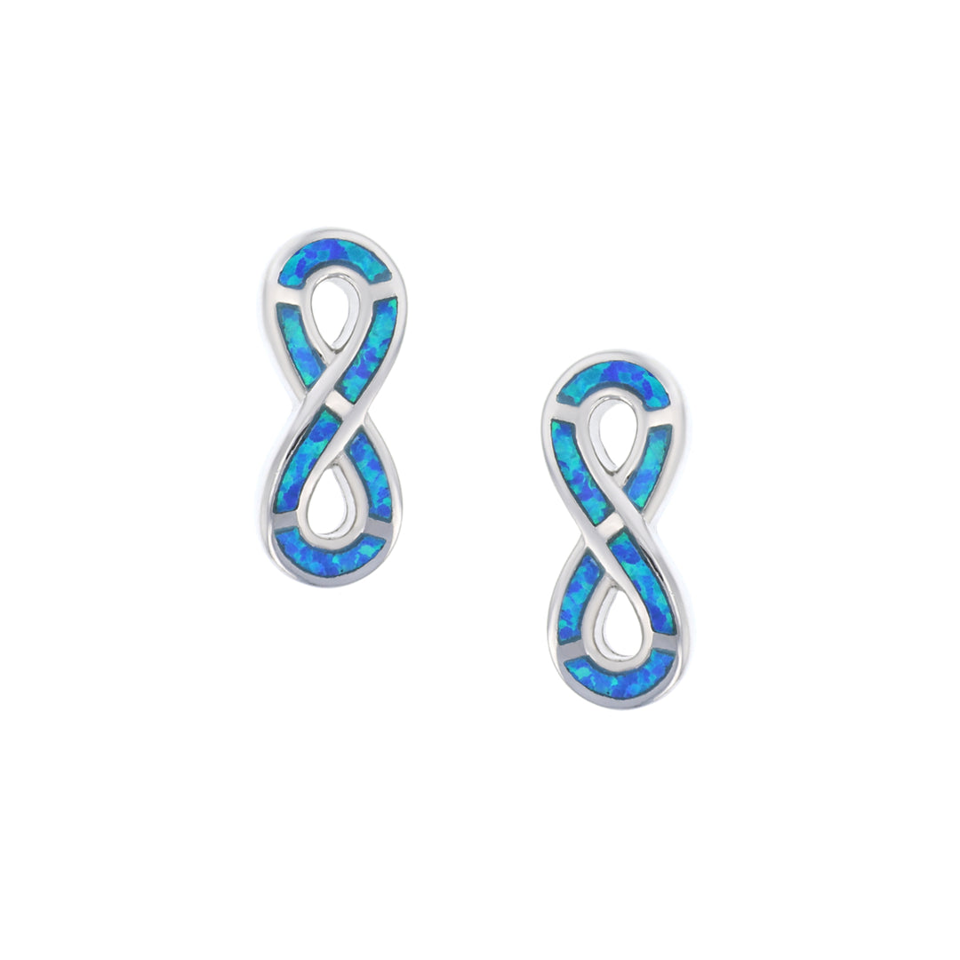 Sterling Silver Blue Opal Infinity Post Earring Image 1