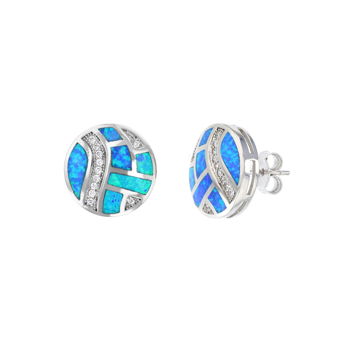 Sterling Silver Opal Round Earring Image 1