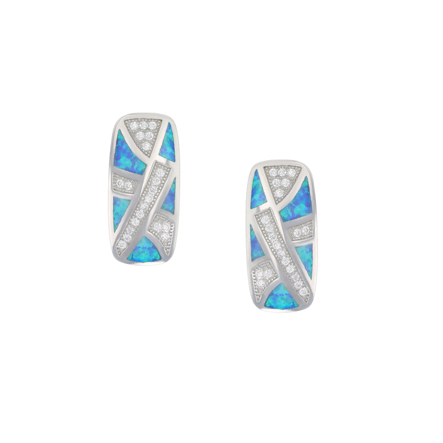 Sterling Silver Opal Rectangular Earring Image 1