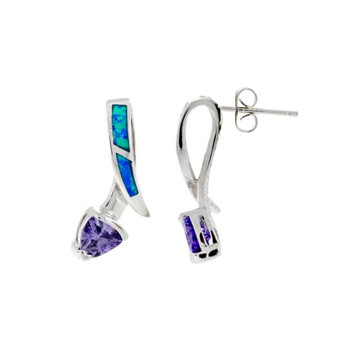 Sterling Silver Blue Opal Amethyst CZ Swirl Post Earring Image 1