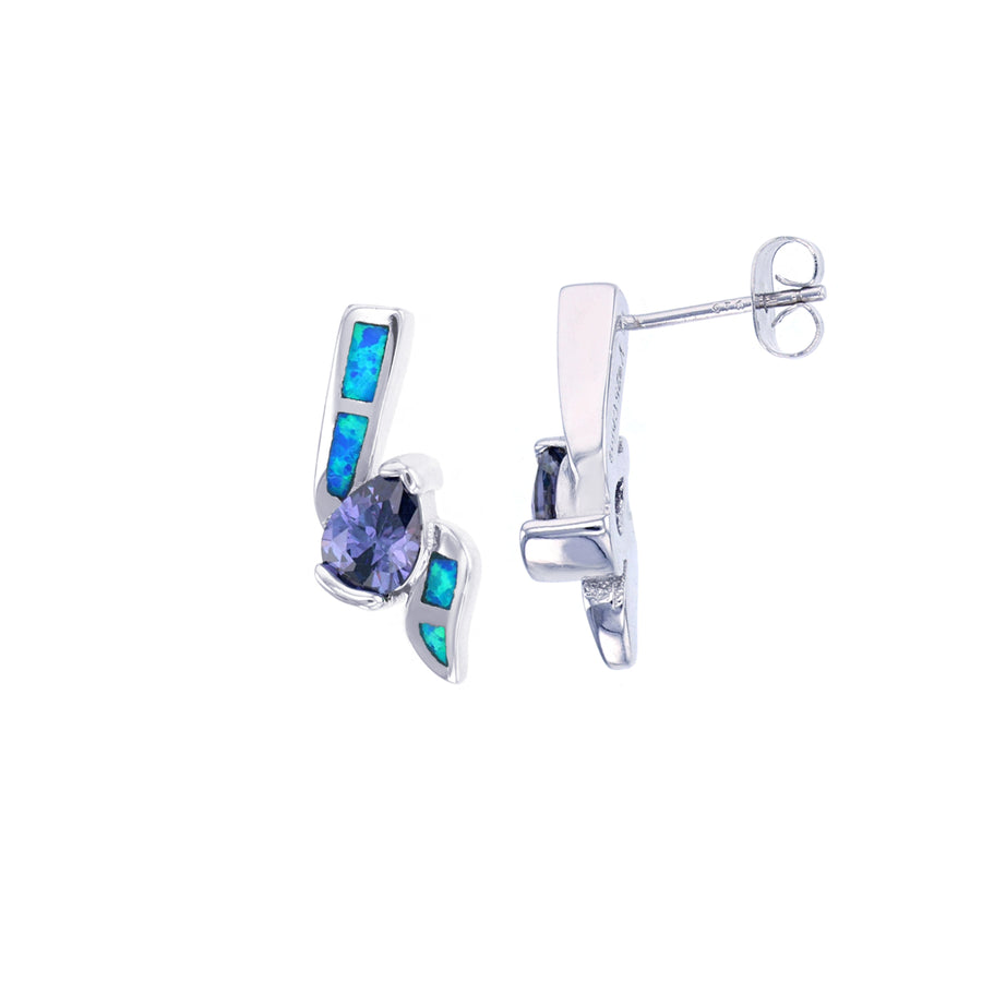 Sterling Silver Blue Opal Tanzanite CZ Swirl Post Earring Image 1