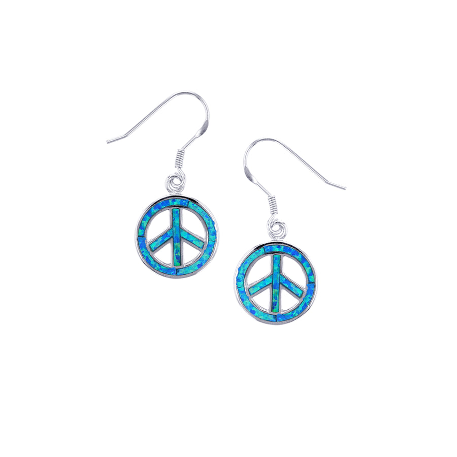 Sterling Silver Blue Opal Peace Sign Earring Image 1