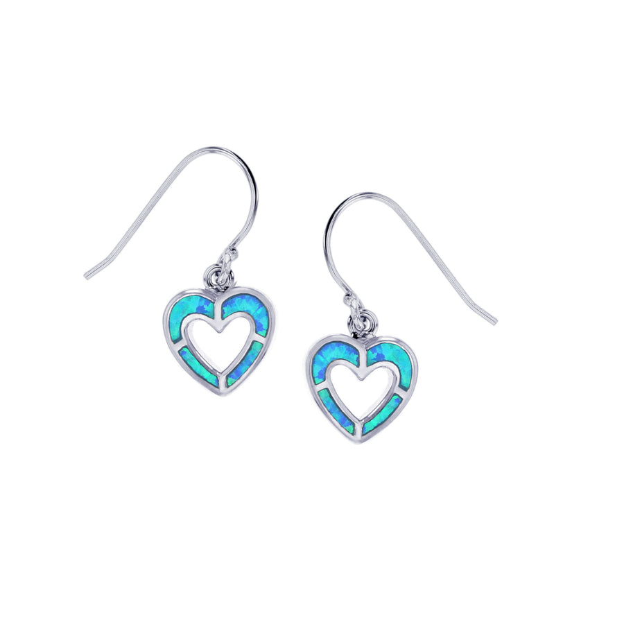 Sterling Silver Small Blue Opal Open Heart Earring. Image 1