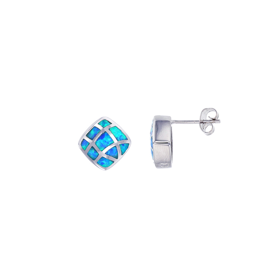 Sterling Silver Blue Opal Square Earring Image 1