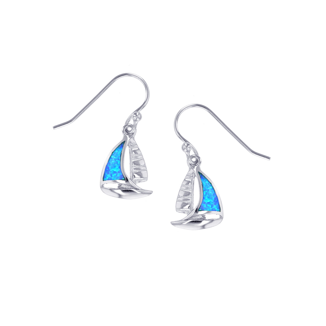 Sterling Silver Blue Opal Sailor Ship Wire Earring Image 1