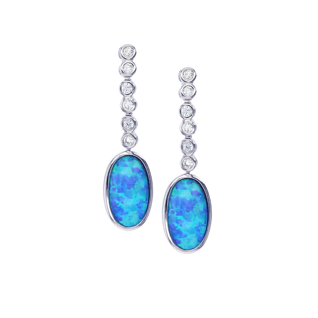 Sterling Silver Blue Opal CZ Oval Drop Post Earring Image 1