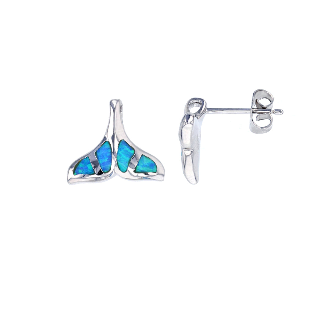 Sterling Silver Blue Opal Whale Tail Earring Image 1